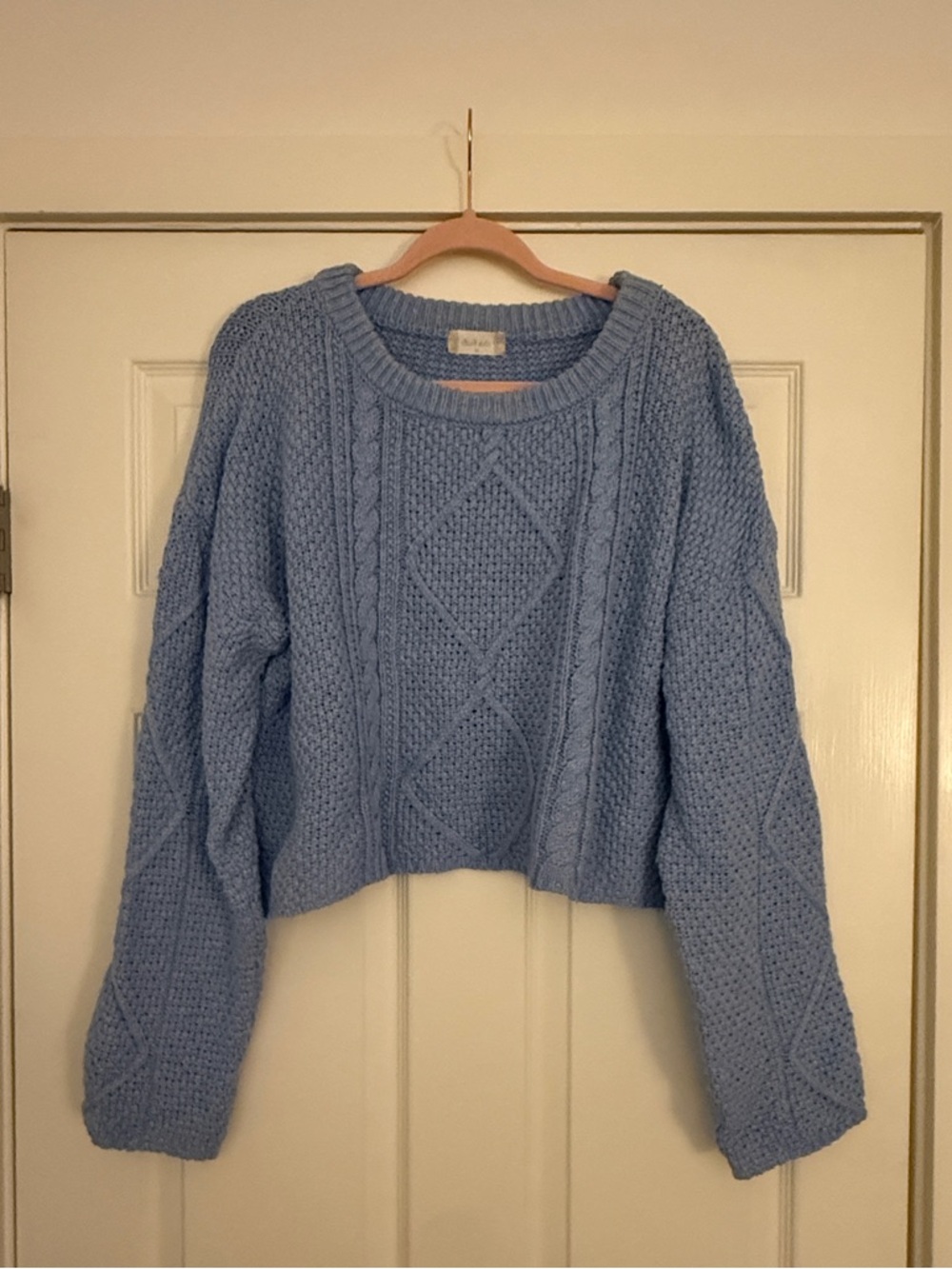 Altar’d State Peri Blue Cable Knit Cropped Cotton Women's Sweater